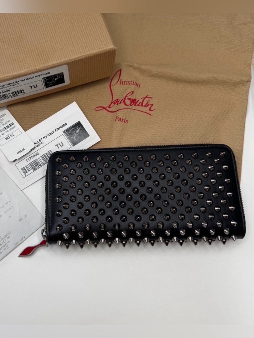 Christian Louboutin Black Panettone Wallet with Gun Metal Spikes